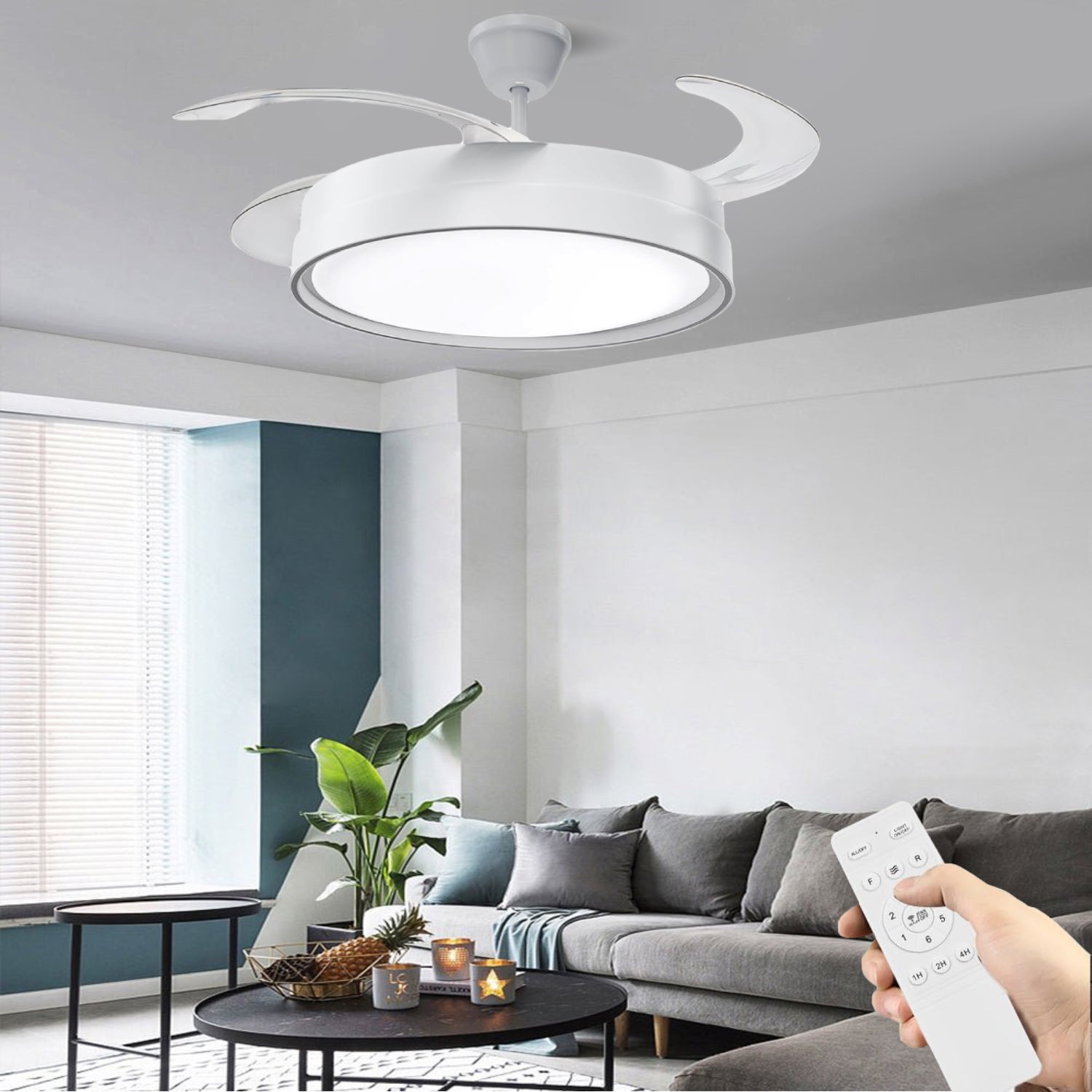 Ventilador de teto com motor DC leve e ssilencioso com lâminas dobráveis LED 70W cor branca - 3