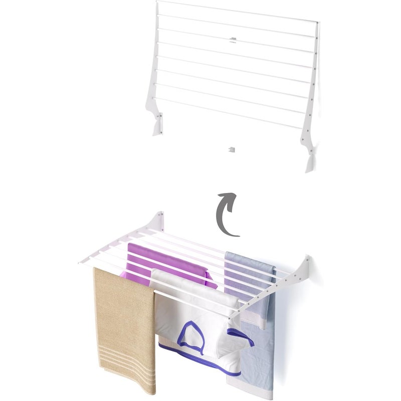 Składana suszarka ścienna do ubrań na balkon, do użytku wewnątrz i na zewnątrz, z aluminium i stali (80 cm)
