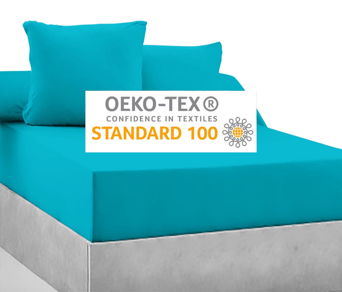2 Taies d'oreiller 63 x 63 cm - Bleu turquoise - 100% coton 57 Fils - 3