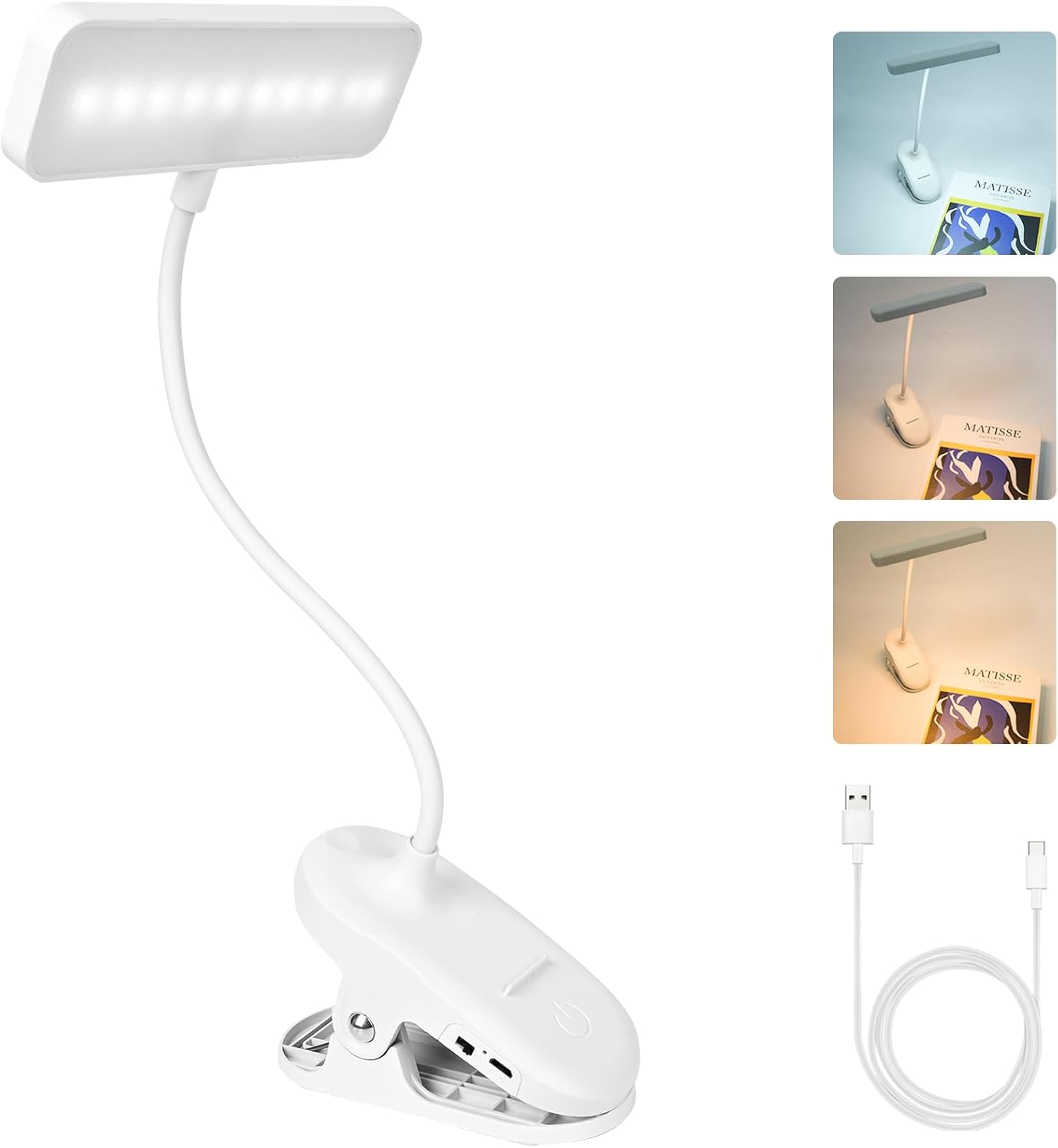 Ładowalna lampka do czytania LED – 3 kolory, regulowana jasność, ochrona oczu, elastyczna lampka