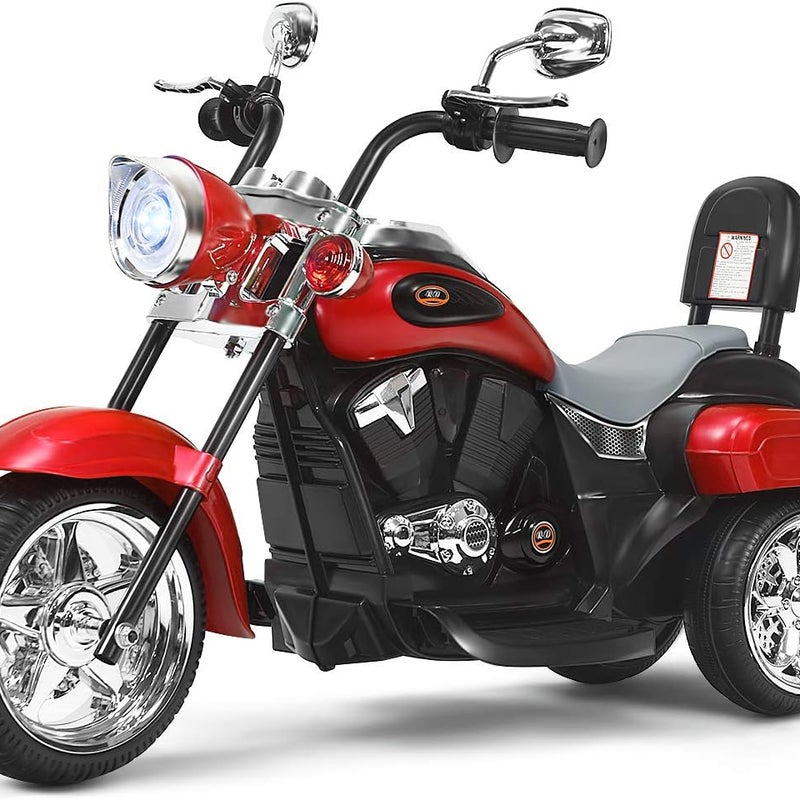 Motocykl elektryczny dla dzieci 6 V z regulowanym reflektorem, trójkołowy motocykl elektryczny z dźwiękiem, klakson, lusterko wsteczne (czerwony)