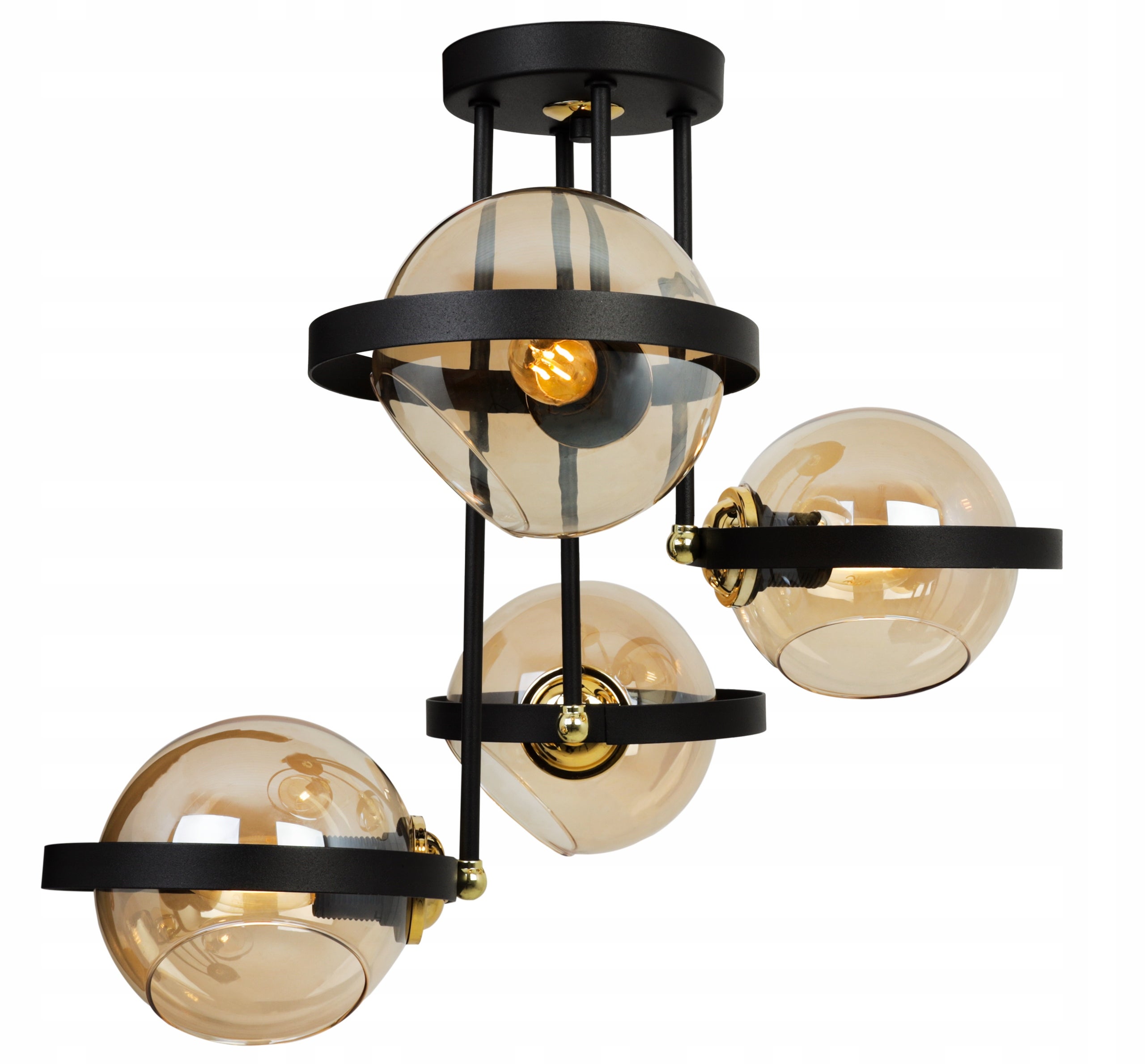 Lampa sufitowa wisząca modern 4xE27 klosz okrągły czarny/miodowy Light Home LH - 7