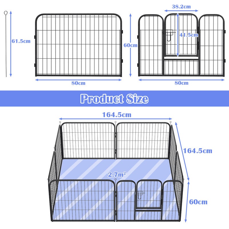 Enclos pour chien 8 pièces hauteur 60cm parc pour chiots avec porte et bâche de protection pliable Montage sans outil pour chiens et chats - 2
