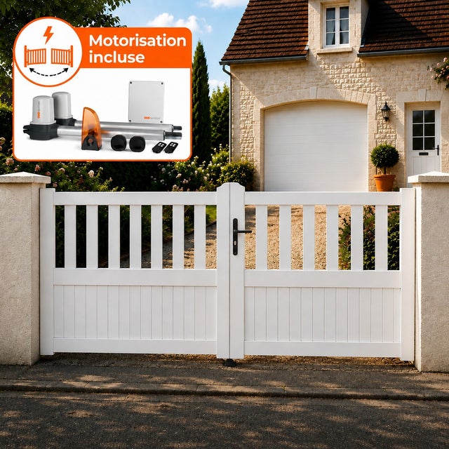 Portail battant électrique PVC blanc avec moteur Sentinel H 125 x L 350 ÉTRETAT