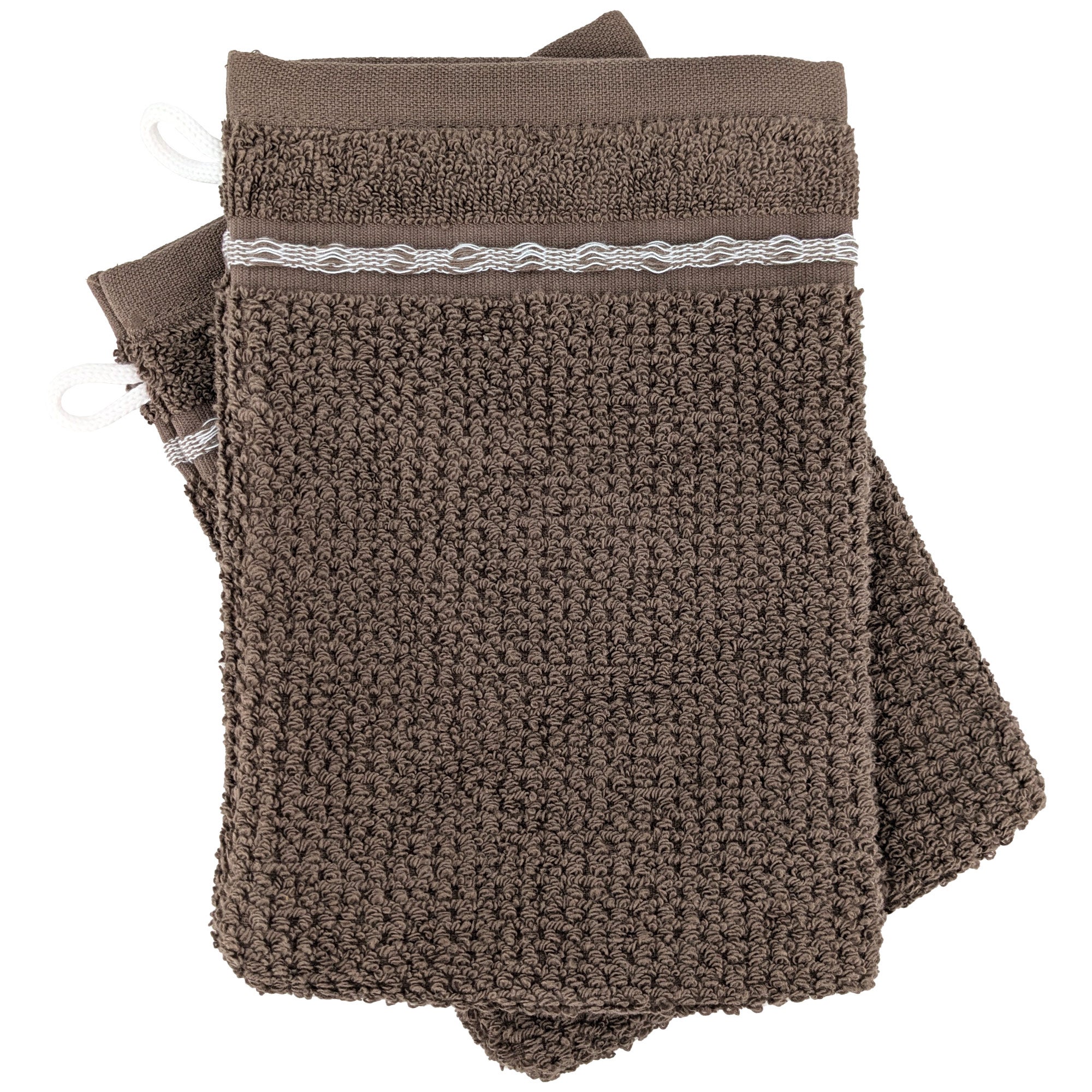 Lot de 2 gants de toilette 16x21 cm EFFICIENCE STRIPES marron roble