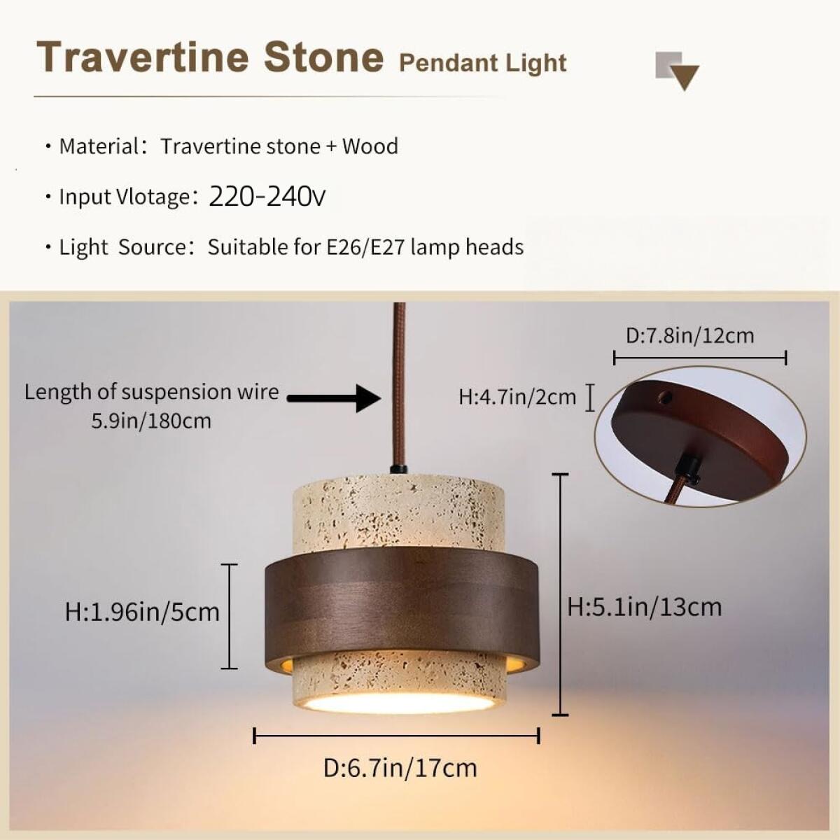 Lustre de style wabi-sabi en pierre naturelle nordique, lustre jaune style grotte, design bois et pierre, style ferme vintage, lampe en travertin. - 5