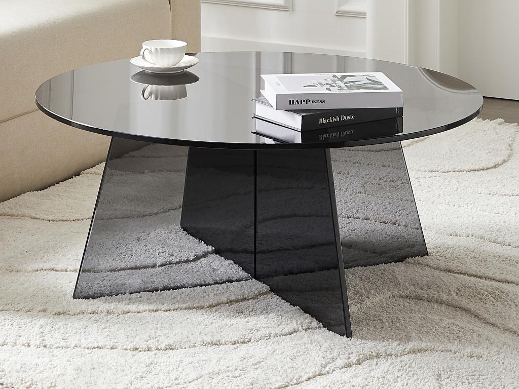 FITATHOME Table Basse Ronde Verre Trempé 80cm - Style Minimaliste Base Métal Noir