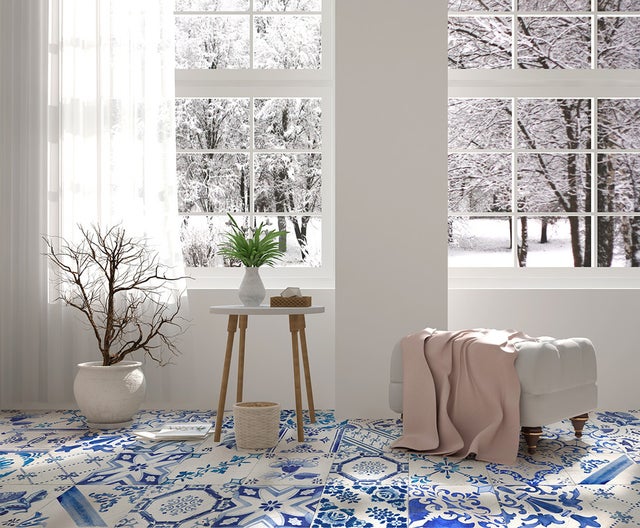 CERAMICA ESTILKER - CARRELAGE PORCELAINE EFFET CARREAUX DE CIMENT 20x20 CM - MOSAÏQUE PATCHWORK BLEU ET BLANC - PACK 24 PIÈCES
