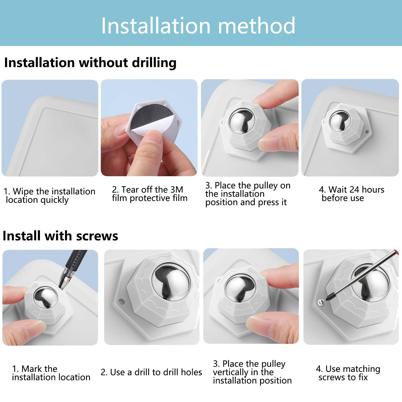 4 rotelle per mobili, rotelle piroettanti autoadesive, portata 300 kg, rotazione a 360 gradi, adatte per mobili ed elettrodomestici - 6