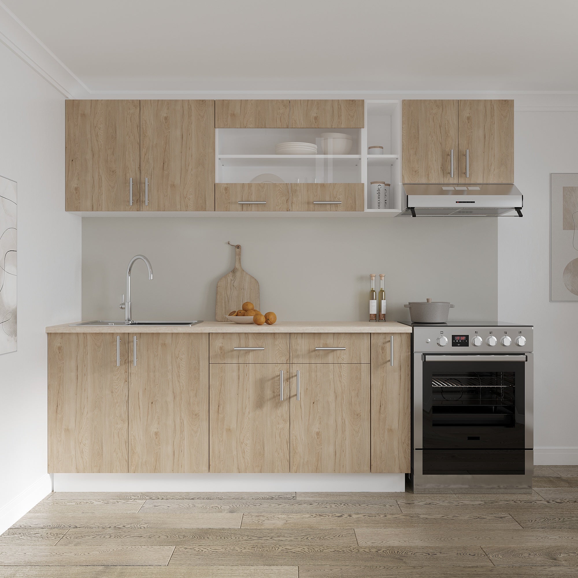 Cuisibane - Kitchenette 120 Cm Avec Plan De Travail Bois, évier Inox, Emplacements Frigo Et Micro Ondesfaade Boisplan Grisevier Gris 63935810