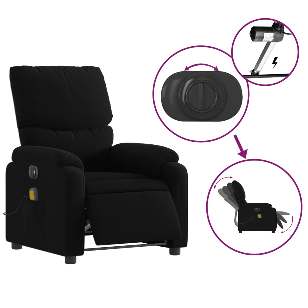 Fauteuil de massage inclinable électrique noir en tissu - 6