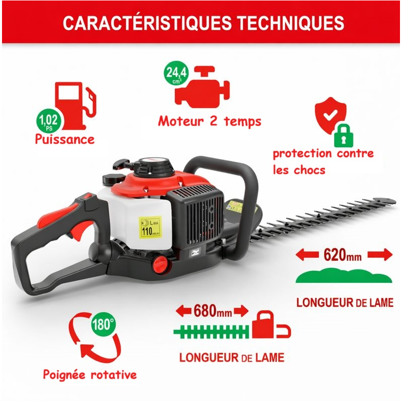 Taille haies essence 2 temps longeur de coupe 62cm 5,5kg - 3
