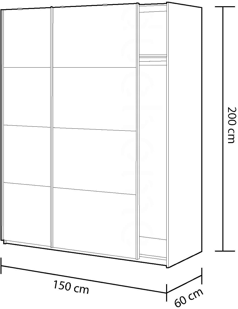 Armoire avec 2 portes décor béton et blanc artic - 200 x 150 x 60 cm - 3
