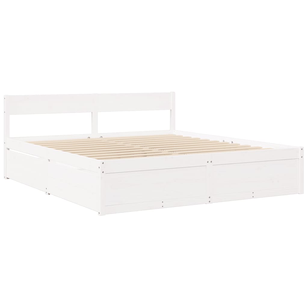 Lit avec tiroirs et matelas, blanc, en bois massif de pin, pour la chambre, 200 × 200 cm - 7