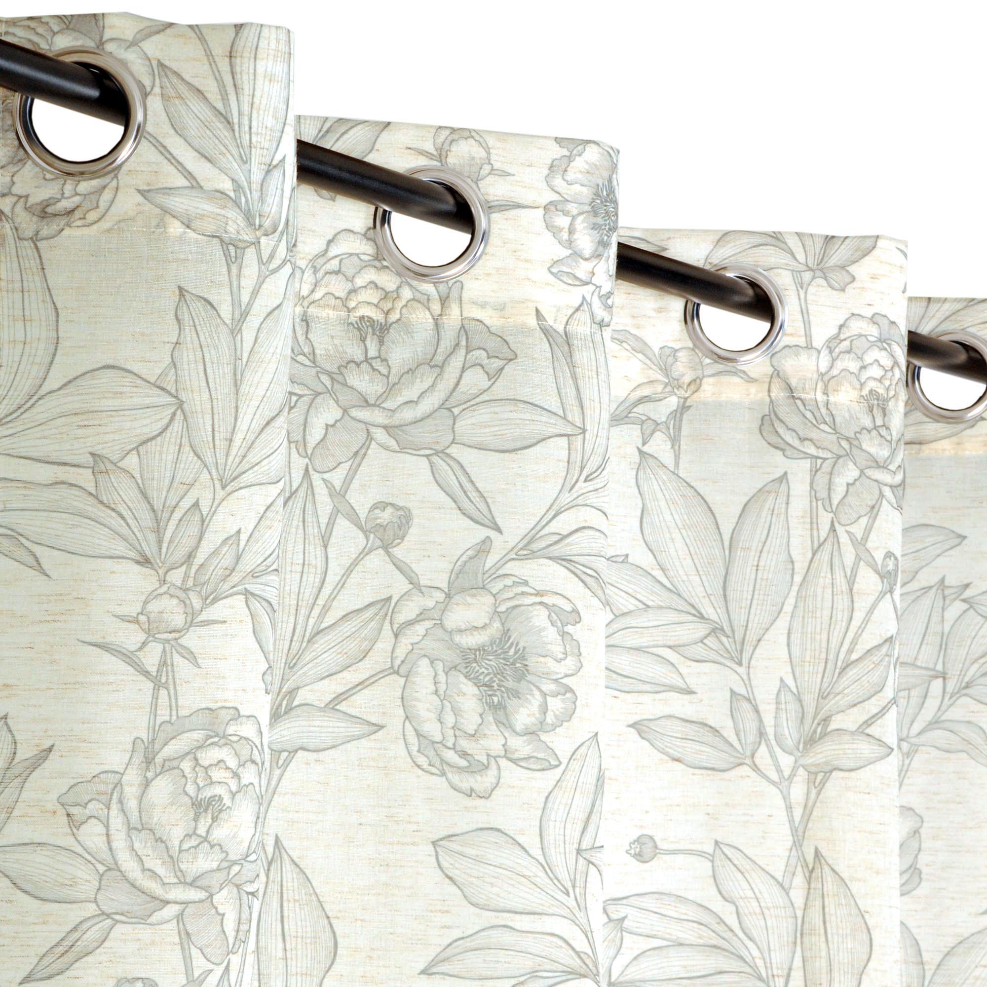 Rideau Occultant Gris à Fleurs - 140x240 Cm - Tête à Oeillets - Style Romantique - Neuf