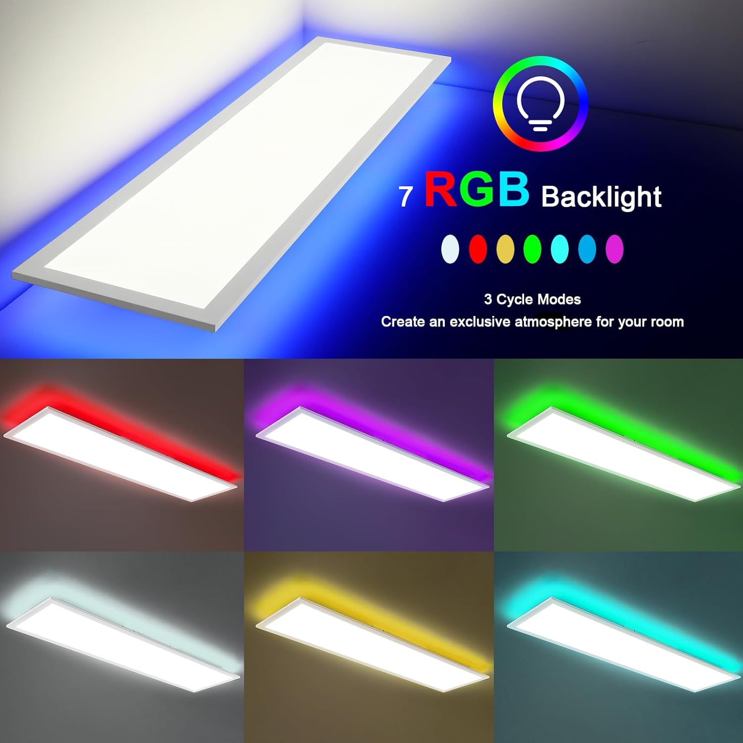 LOVHAUS 2-Pack 30W 3300LM Panel LED RGB Smart | 100*25CM 3000-6500K Regulowany, Oświetlenie Wewnętrzne - 2