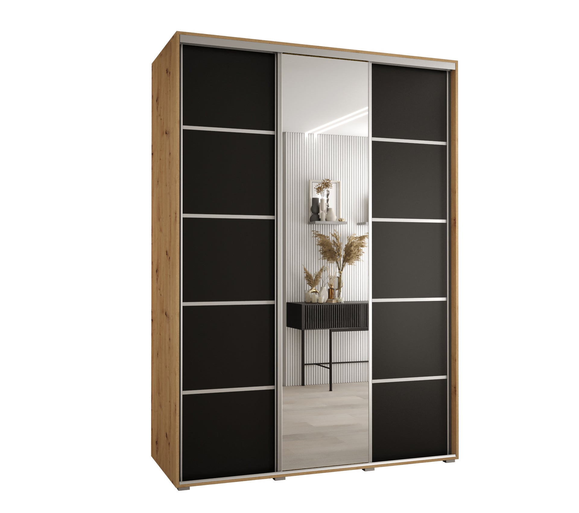Szafa przesuwna z lustrem wysoka Davos 5 170 x 45 x 235,2 cm artisan + czarmy + u. srebrny - Abiks Meble
