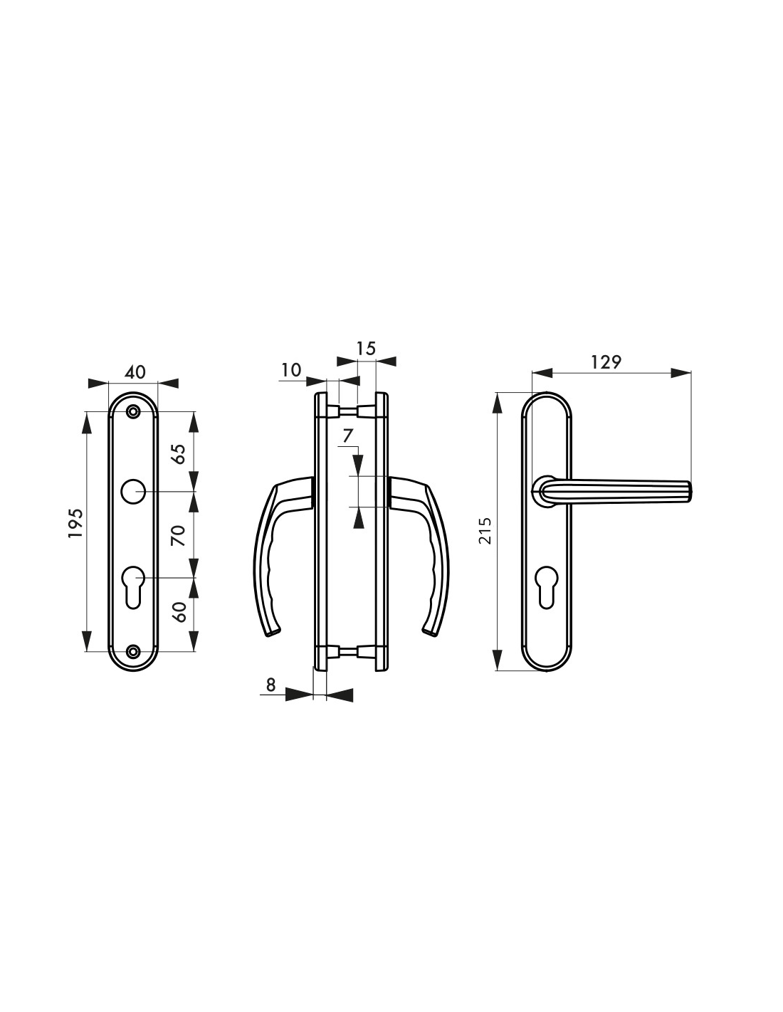 THIRARD - Ensemble de poignées pour porte d'entrée Sultane trou de cylindre, carré 7mm, entr'axes 195mm, noir - THIRARD - 2
