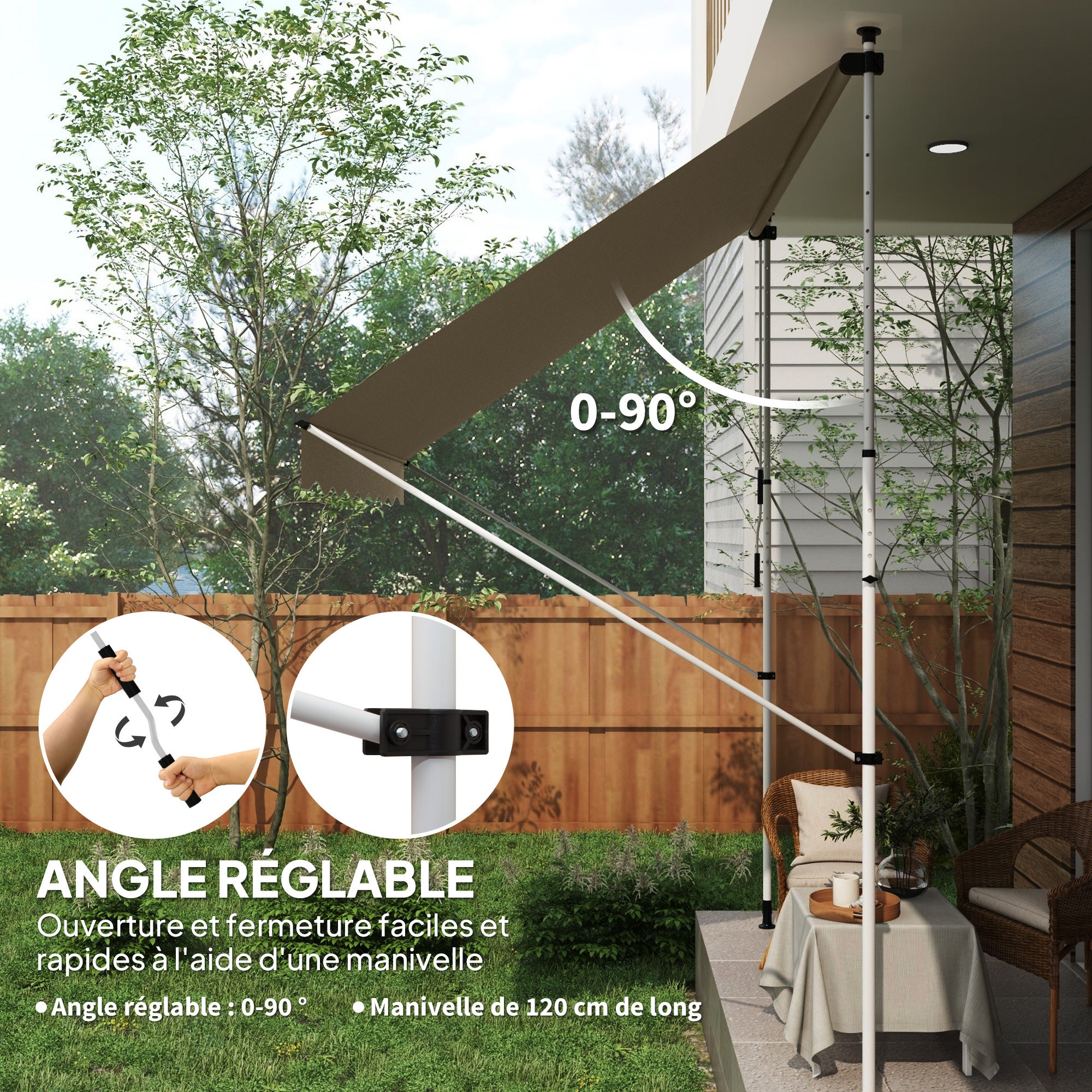 Store banne rétractable manuellement, 3 mètres de long x 1,5 mètre de large, sans perçage, inclinaison et hauteur réglables, résistant aux UV. - 8