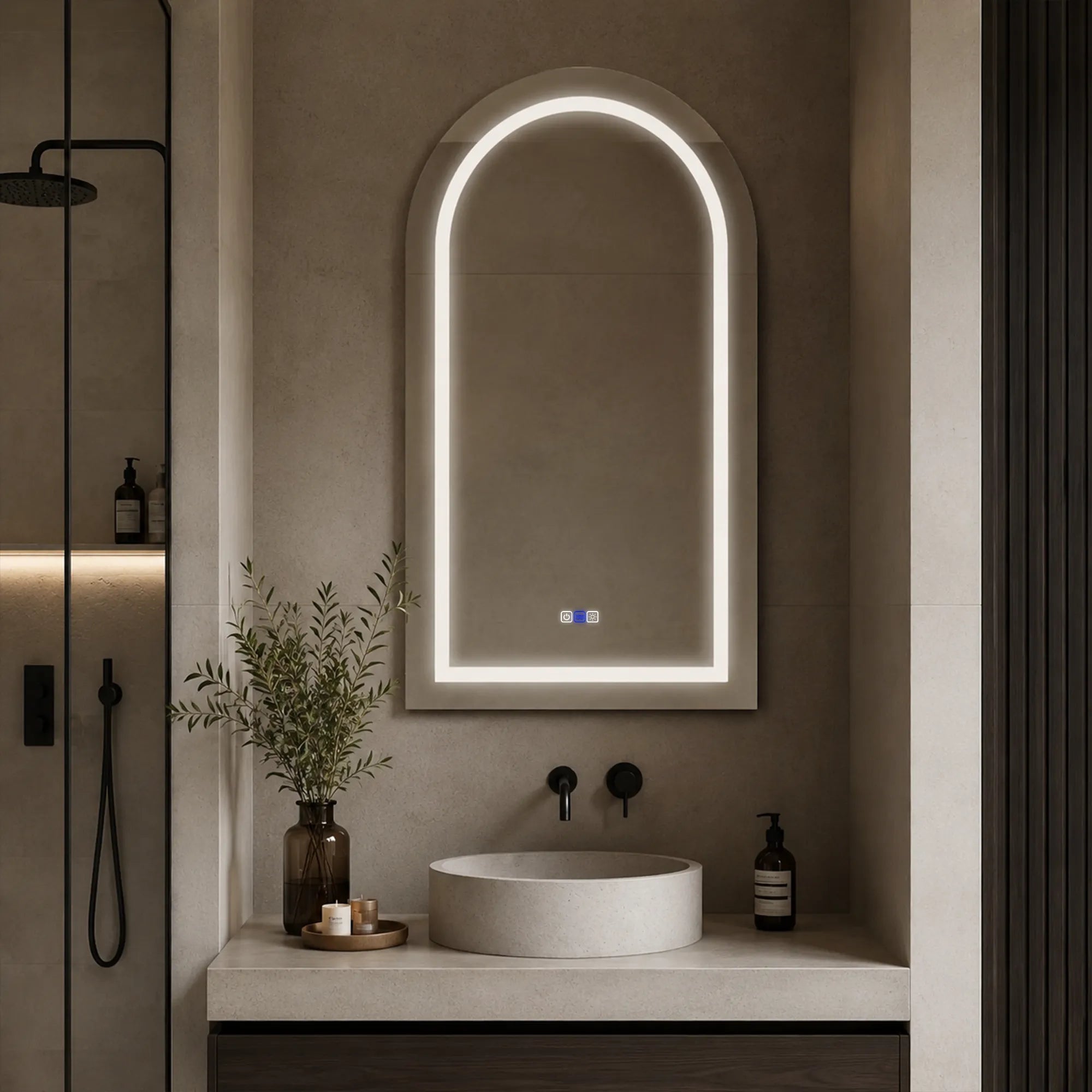 Oglinda LED Semiovala v2 100x120 cm , LED Reglabil 3000K-6000K, Touch, ON/OFF, Dimare, Reglare LED, Functie Dezaburire, Reyze Salono