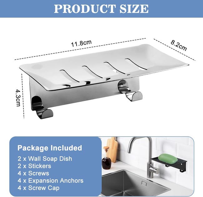 Portasapone da parete 2 pezzi con 2 ganci, portasapone in acciaio inox con scarico, portasapone da bagno antiruggine, portasapone adesivo da parete | Leroy Merlin Portasapone da parete 2 pezzi con 2 ganci, portasapone in acciaio inox con scarico, portasapone da bagno antiruggine, portasapone adesivo da parete | Leroy Merlin