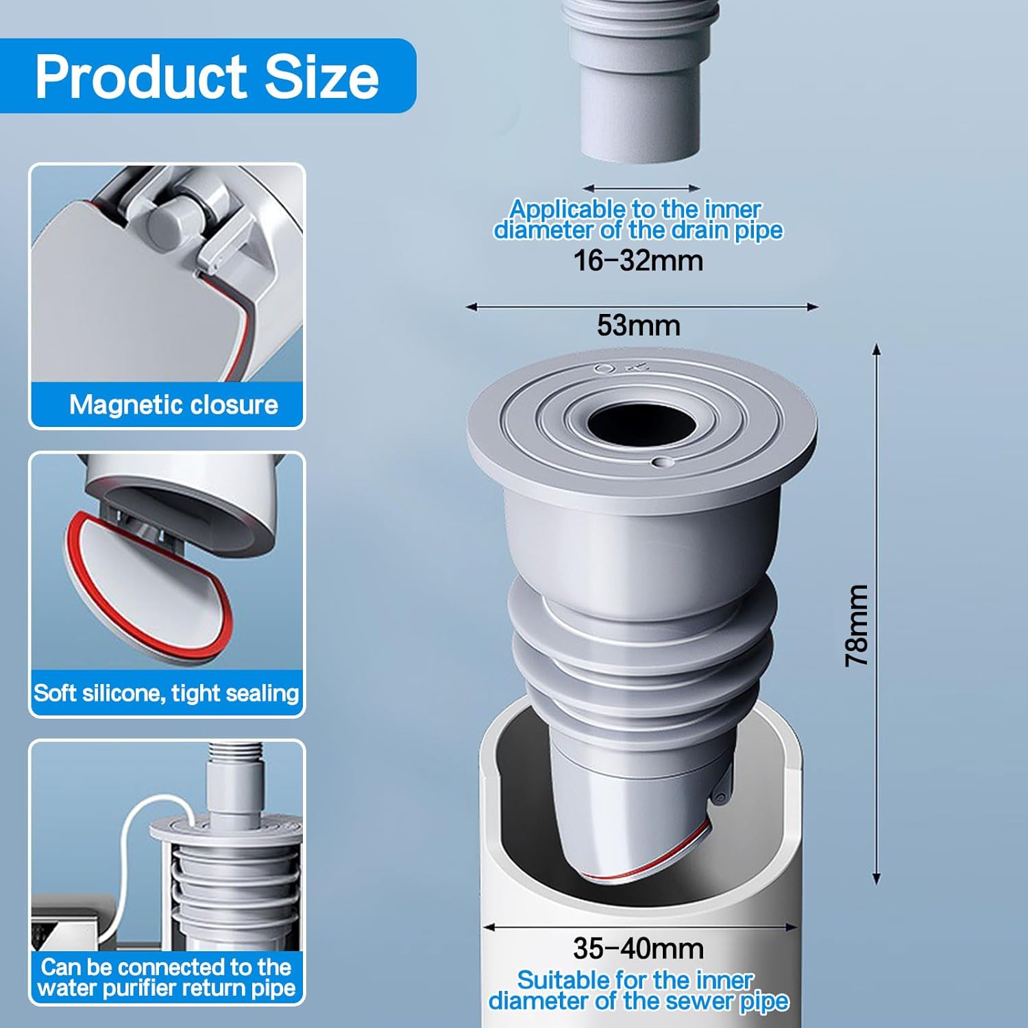 Bouchon d'étanchéité pour tuyau de vidange de machine à laver 35-40 mm, graisse, désodorisant, bague d'étanchéité (2 pièces) - 3