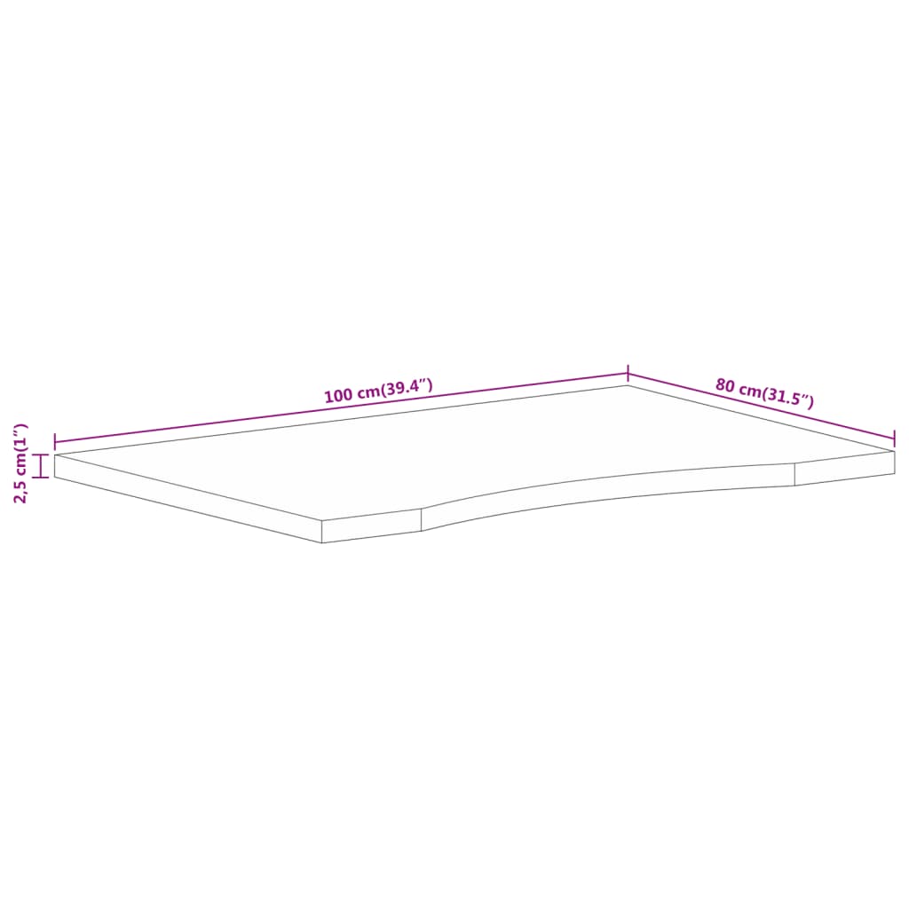 Dessus de bureau avec courbe 100x80x2,5 cm manguier massif brut - COMFORTXL - 8