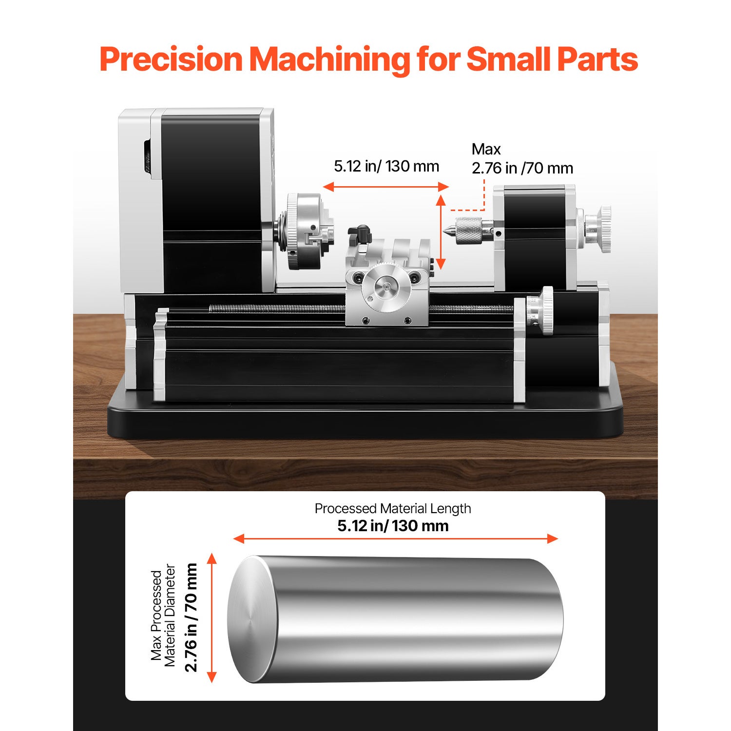 Torno Compacto Elétrico para Metais SucceBuy 70 x 130 mm,Motor 36 W 20000 RPM,Mandril de 3 Mandíbulas,Projetado para Usinagem de Precisão - 5