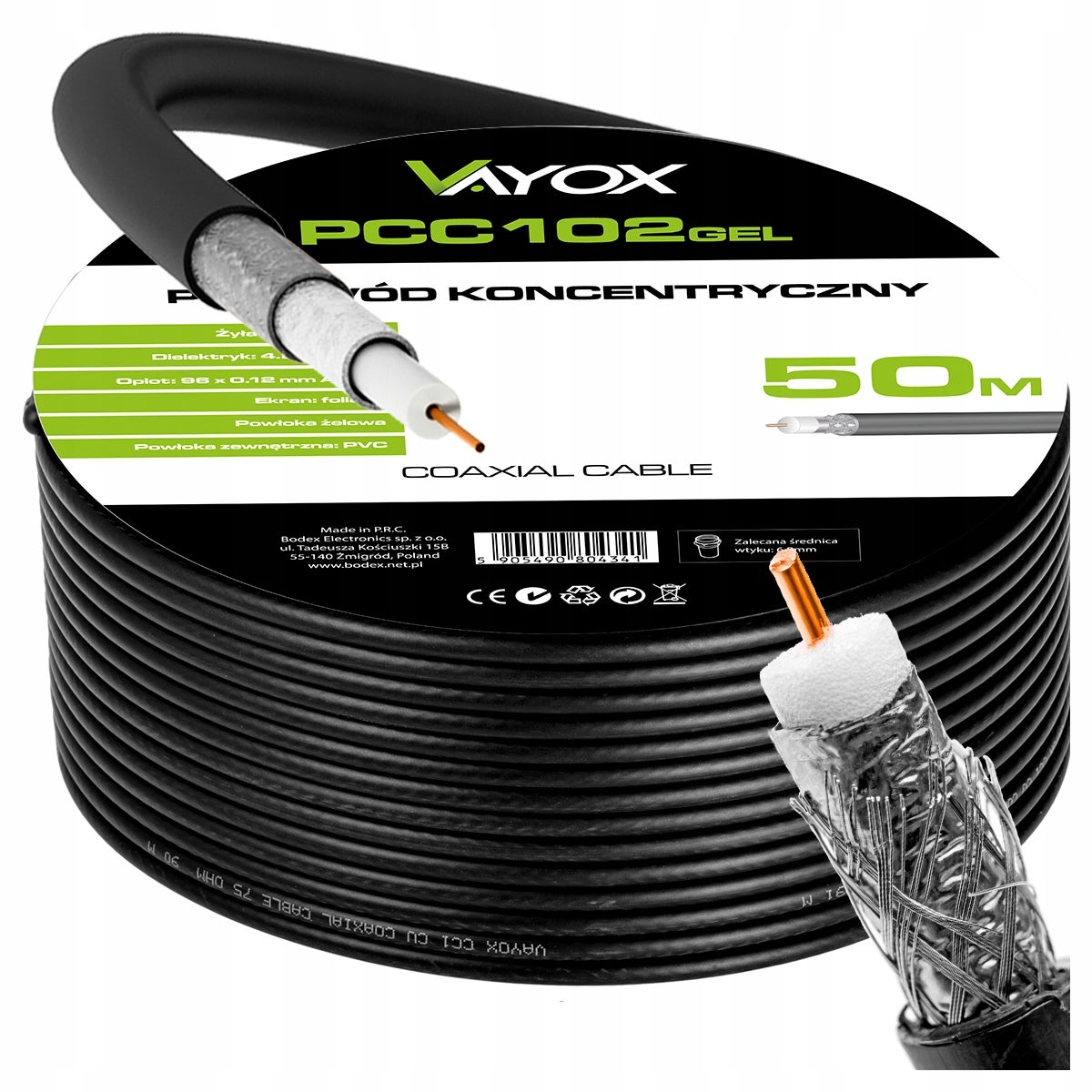 Kabel koncentryczny żelowany RG6U PCC102GEL-50 50m Vayox