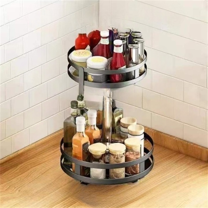 Wielopoziomowy obrotowy stojak na przyprawy ze stali nierdzewnej – oszczędzający miejsce schowek w kuchni, 26×26×43,5 cm