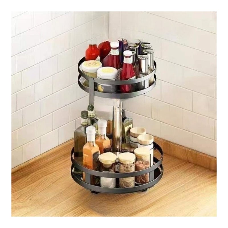 Wielopoziomowy obrotowy stojak na przyprawy ze stali nierdzewnej – oszczędzający miejsce schowek w kuchni, 26×26×43,5 cm