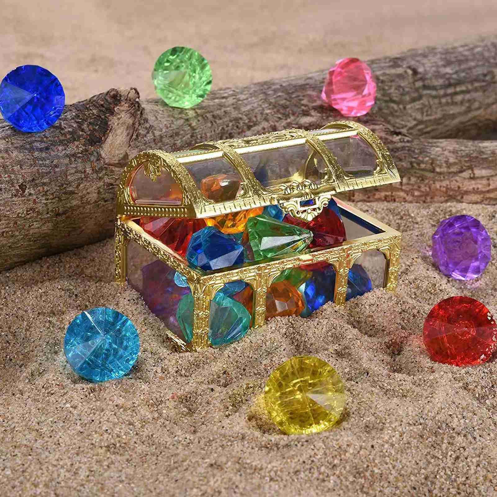 Lot de 10 jouets de plongée en diamant en acrylique avec boîte dorée colorée pour garçons et filles - 4