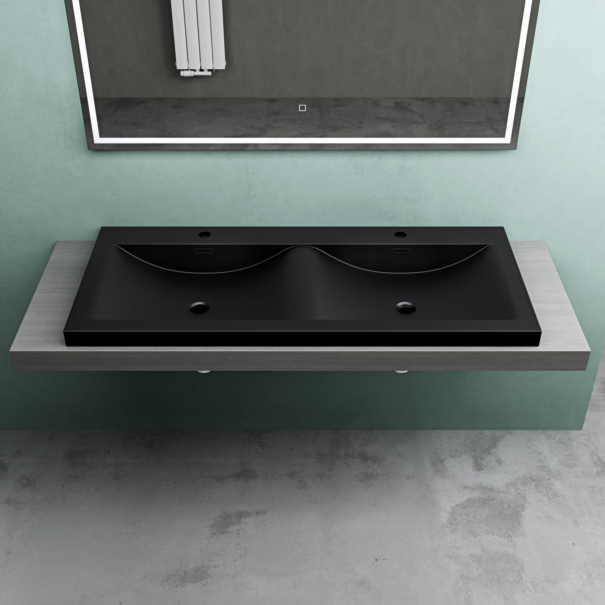 Mai & Mai Double Vasque à Encastrer Noir Lavabo 2 Vasques 120x48x12 cm Lave Mains Col03 Rectangulaire en Résine avec Trop-plein - 2