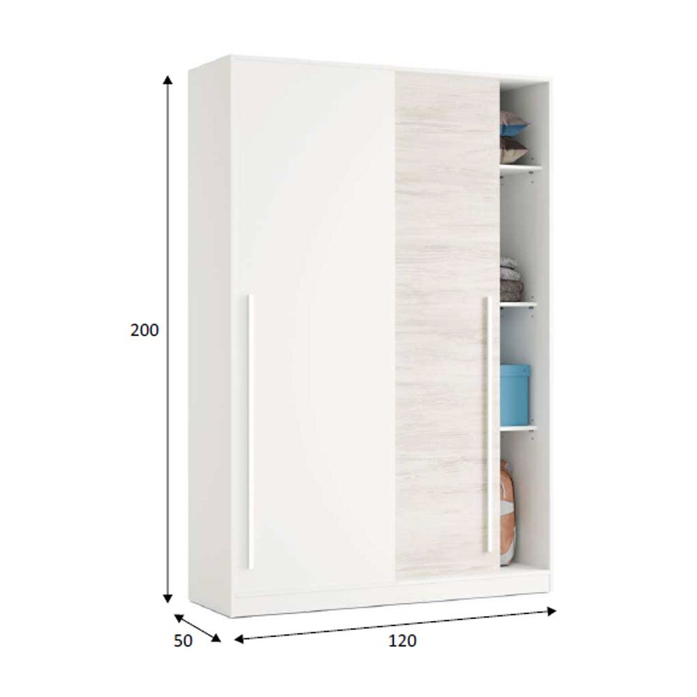Armoire avec 2 portes coulissantes coloris blanc artic / blanc poli - Hauteur 200 x Longueur 120 x Profondeur 50 cm - 3