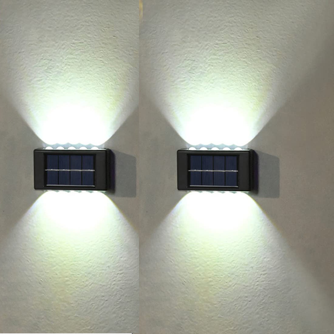 Zewnętrzne lampy solarne z 10 diodami LED, oświetlenie solarne schodów do ganków, schodów, tarasów, domów, światło białe 6500 K (zestaw 2 szt.)