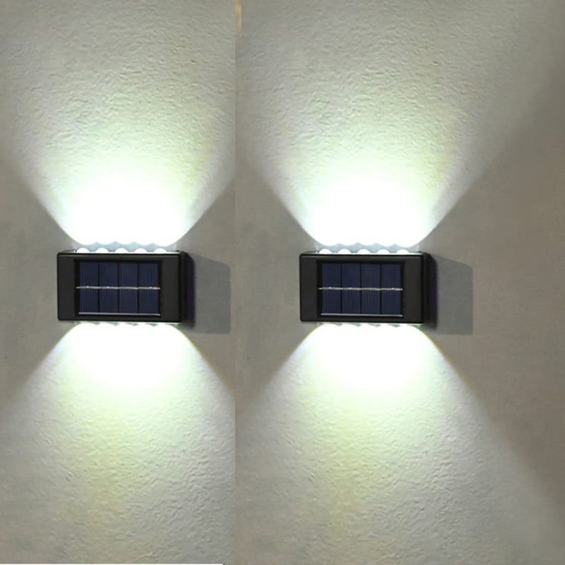 Zewnętrzne lampy solarne z 10 diodami LED, oświetlenie solarne schodów do ganków, schodów, tarasów, domów, światło białe 6500 K (zestaw 2 szt.)