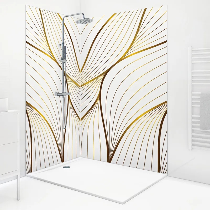 Lot de 2 panneaux de douche en PVC (90x220 & 120x220 cm) + profilés blanc - Sotma - Blanc et doré - 5