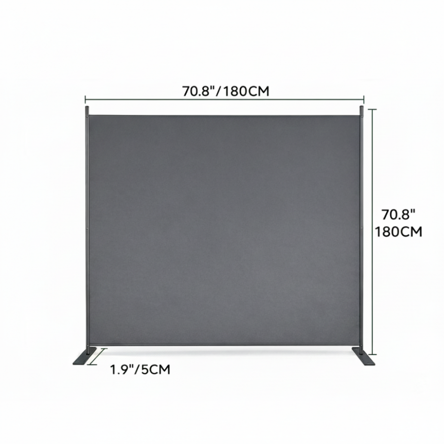 Paravent 180x180cm Gris – Séparateur Pièce Autoportant Toile Oxford Fer pour Bureau Chambre Salon - 3