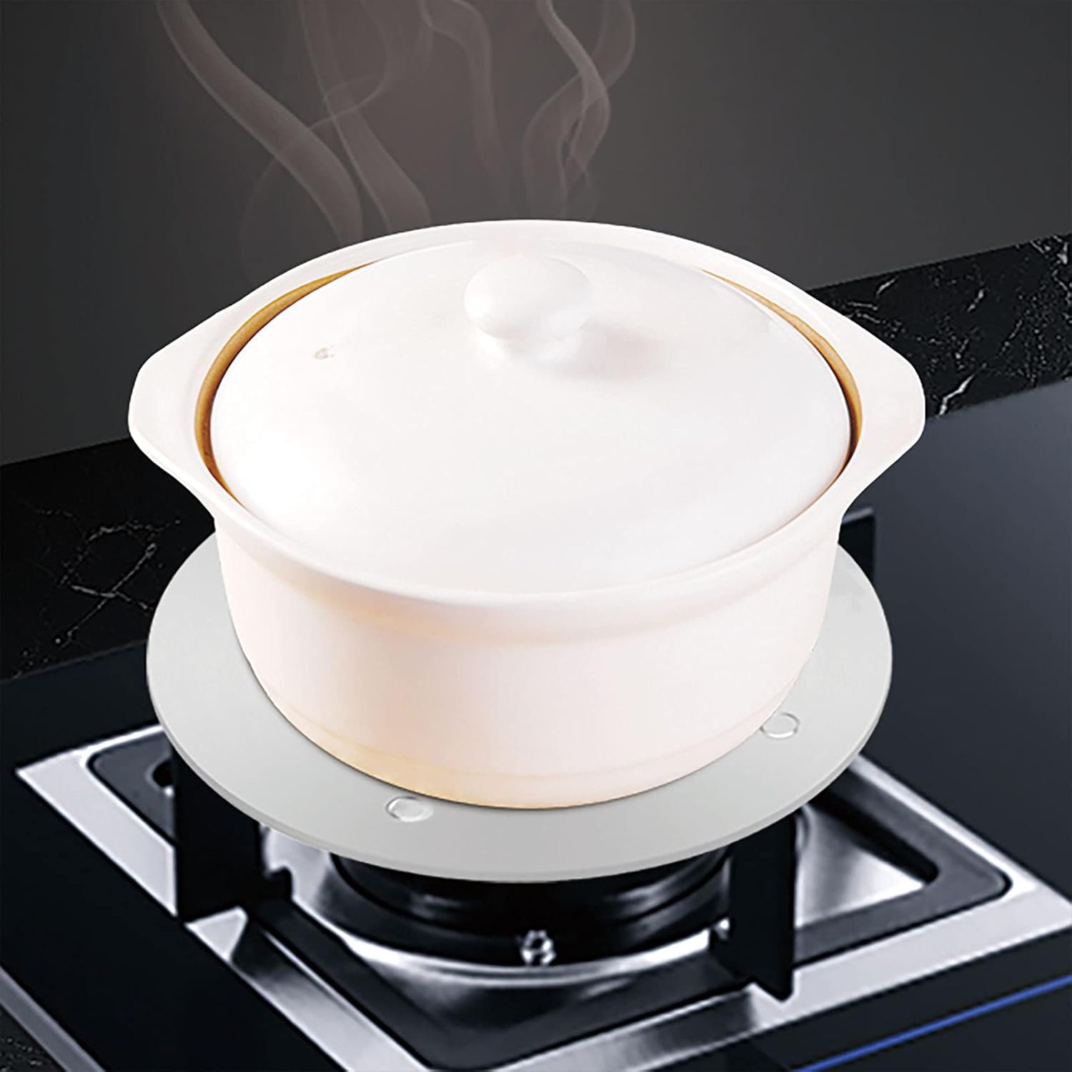 Plaque de conduction de chaleur pour cuisinière à gaz, diffuseur de chaleur en acier inoxydable, plaque adaptateur à induction avec poignée amovible - 3