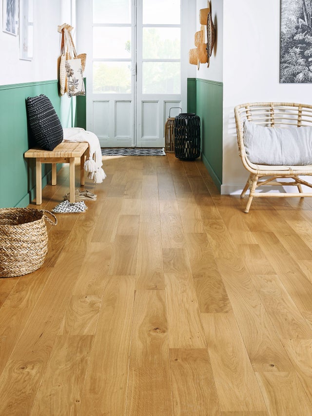 Parquet contrecollé chêne ambre vitrifié M abouté BROCELIANDE, l.13.9 cm
