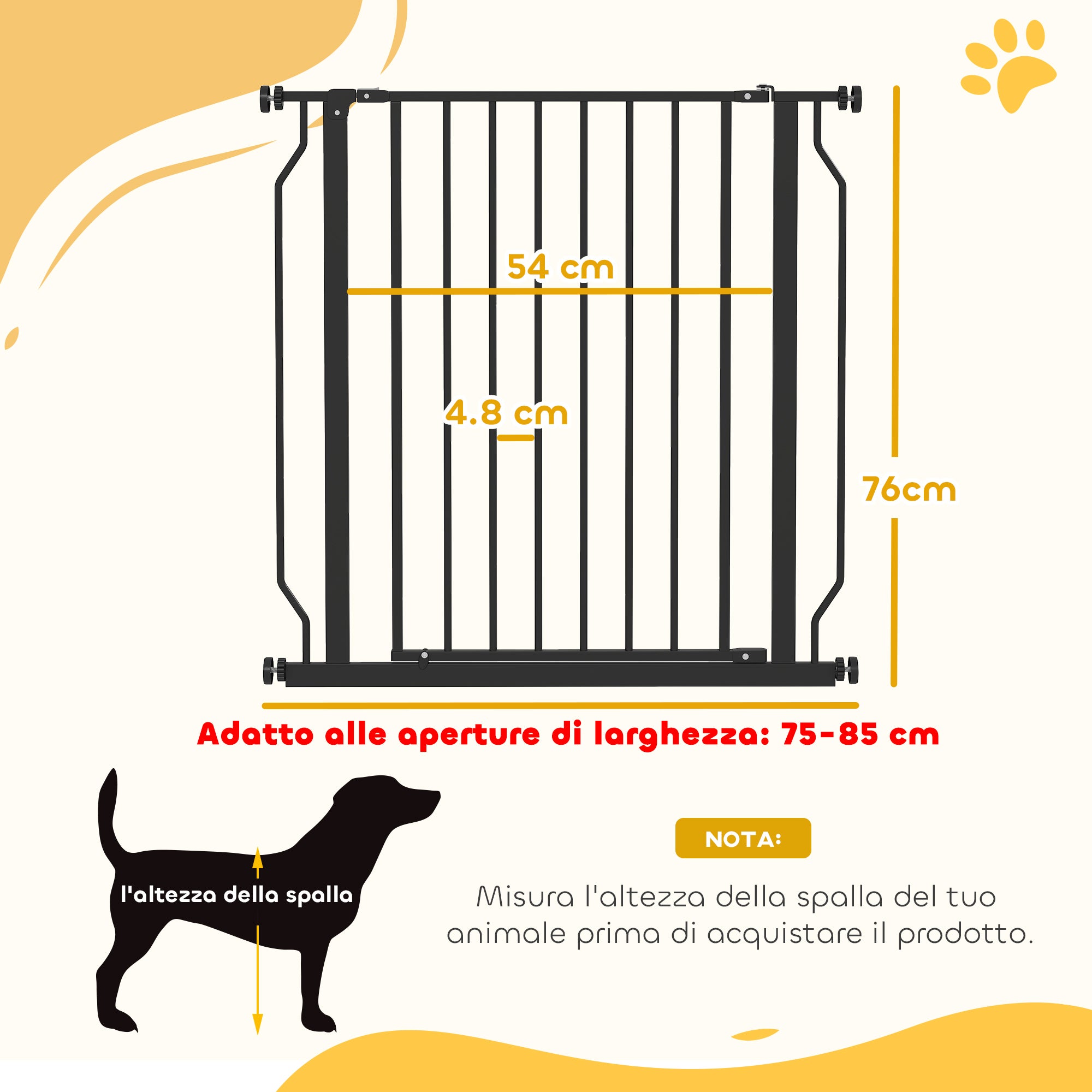 PawHut Cancelletto per Cani Estensibile e Regolabile per Scale e Porte, in Acciaio e ABS, 75-85x76 cm, Nero - 3
