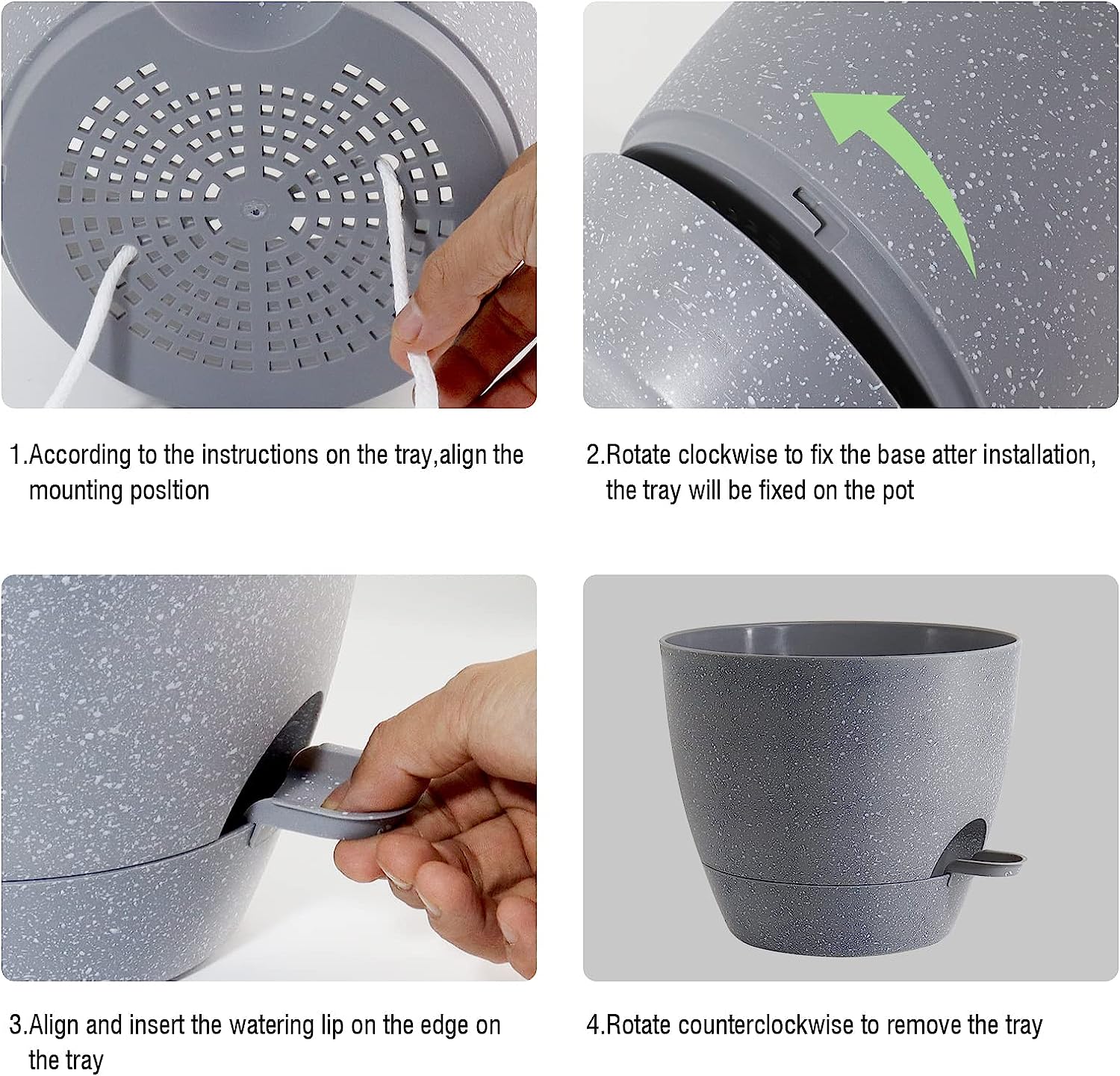 Pots à arrosage automatique de 6,5 pouces avec trous de drainage, 3 pots de fleurs en plastique pour plantes d'intérieur - 3
