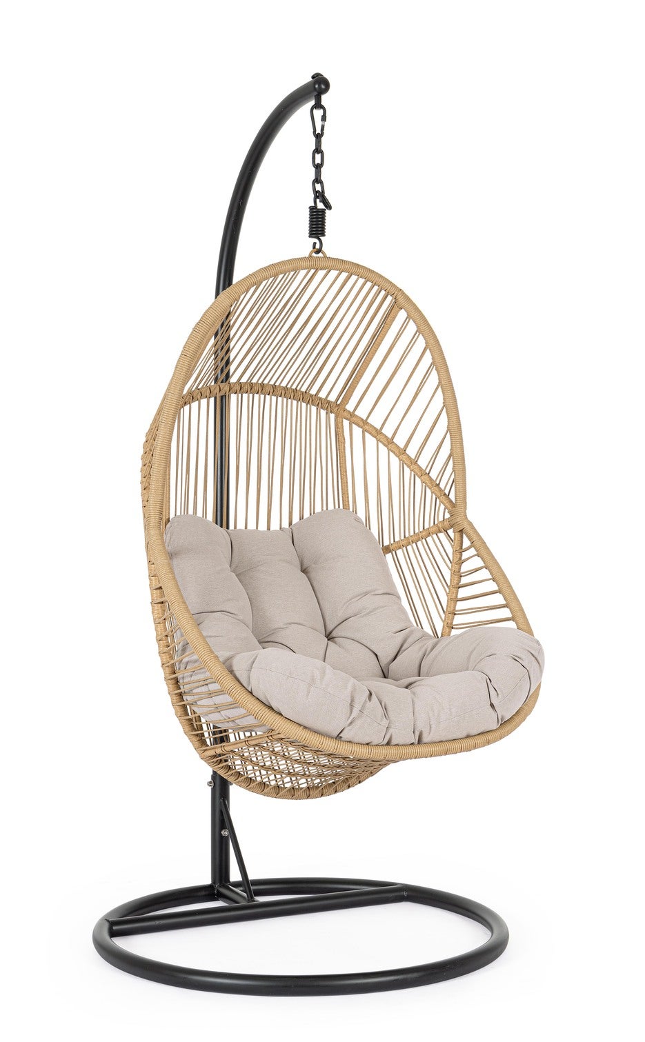 Fotel wiszący „MARTINICA” z poduszką ze stali impregnowanej na zewnątrz i splotem z włókien syntetycznych