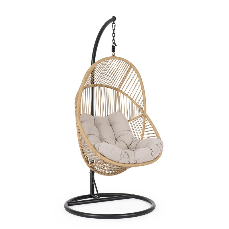 Fotel wiszący „MARTINICA” z poduszką ze stali impregnowanej na zewnątrz i splotem z włókien syntetycznych