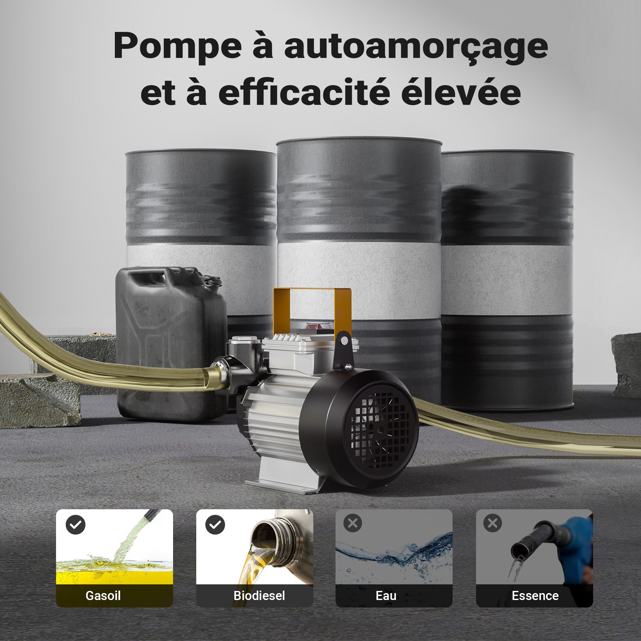 Pompe à Fuel Gasoil bio Autoaspirante – 230 V / 550 W / 20-60 l/min – Hauteur d'aspiration max. 20 m – avec Soupape by-pass, Enroulement… Wiltec - 6