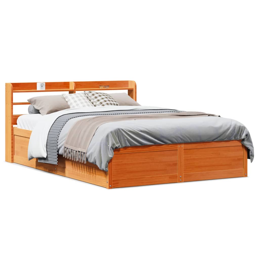 Łóżko Drewniane Brązowe Rama Łóżka Ze Stelażem Drewniana Do Sypialni Pokoju 150x200 cm