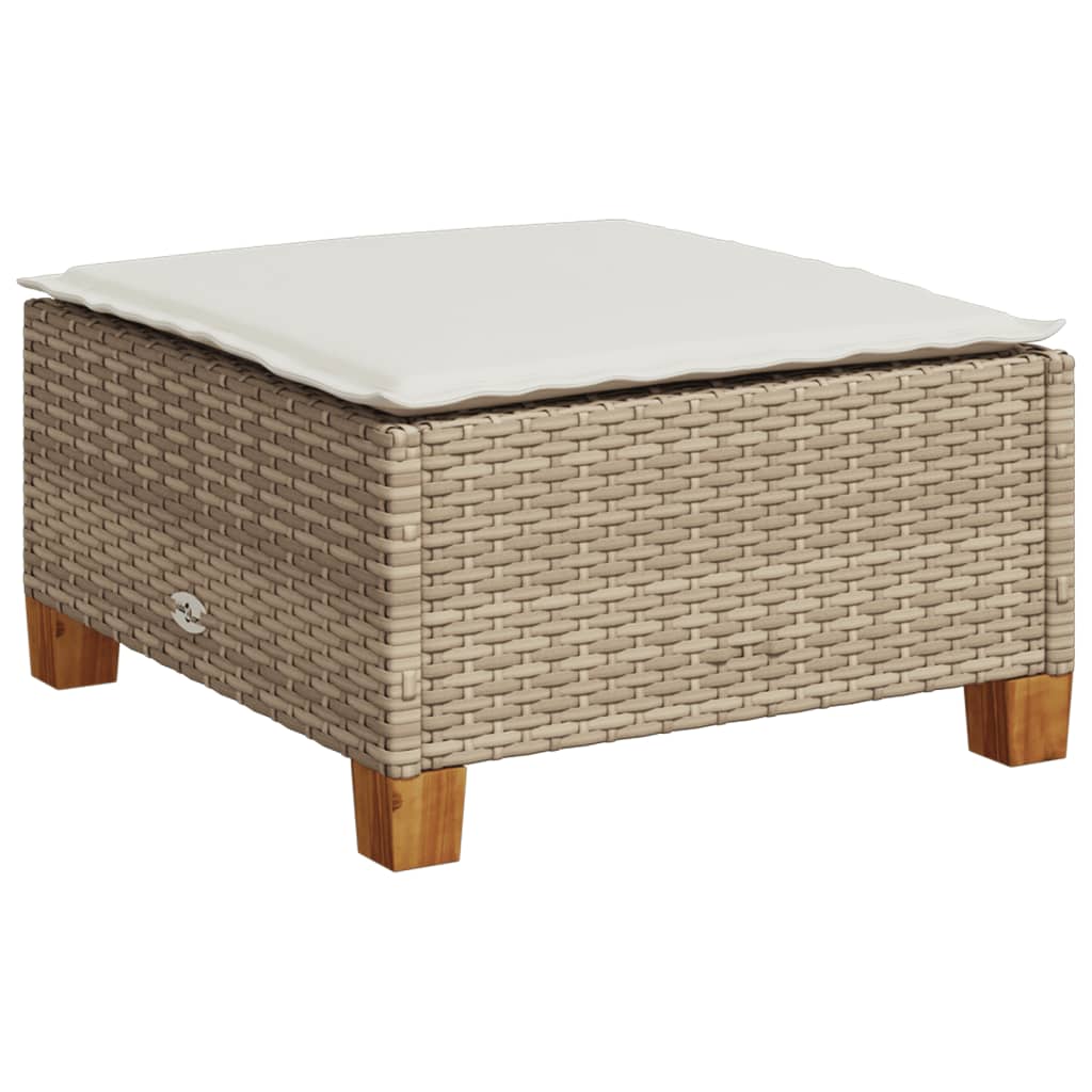 Taburete de jardín y cojín ratán sintético beige 63,5x56x32 cm vidaXL - 2
