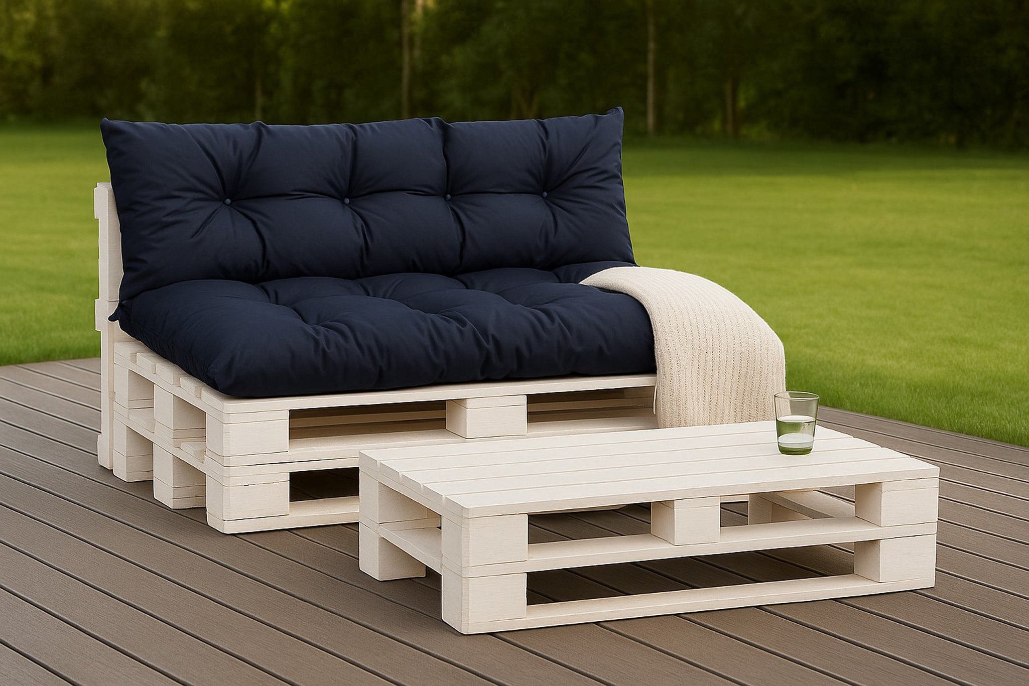 Set coussins pour palettes 120x80 avec dossier 120x40 bleu foncé – coussins extérieurs pour canapé palette, matelas jardin durable - 5