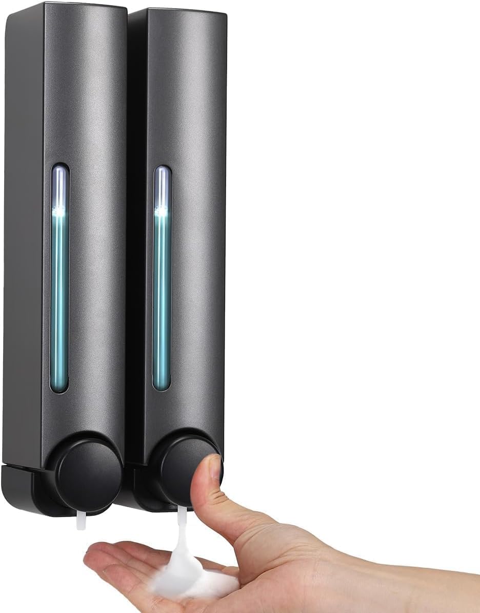 Dispenser Sapone Liquido 400 Ml Con Imbuto - Grigio, Design Onde D'Acqua, Plastica Infrangibile, Per Cucina E Bagno, Shampoo E Detersivo - 2