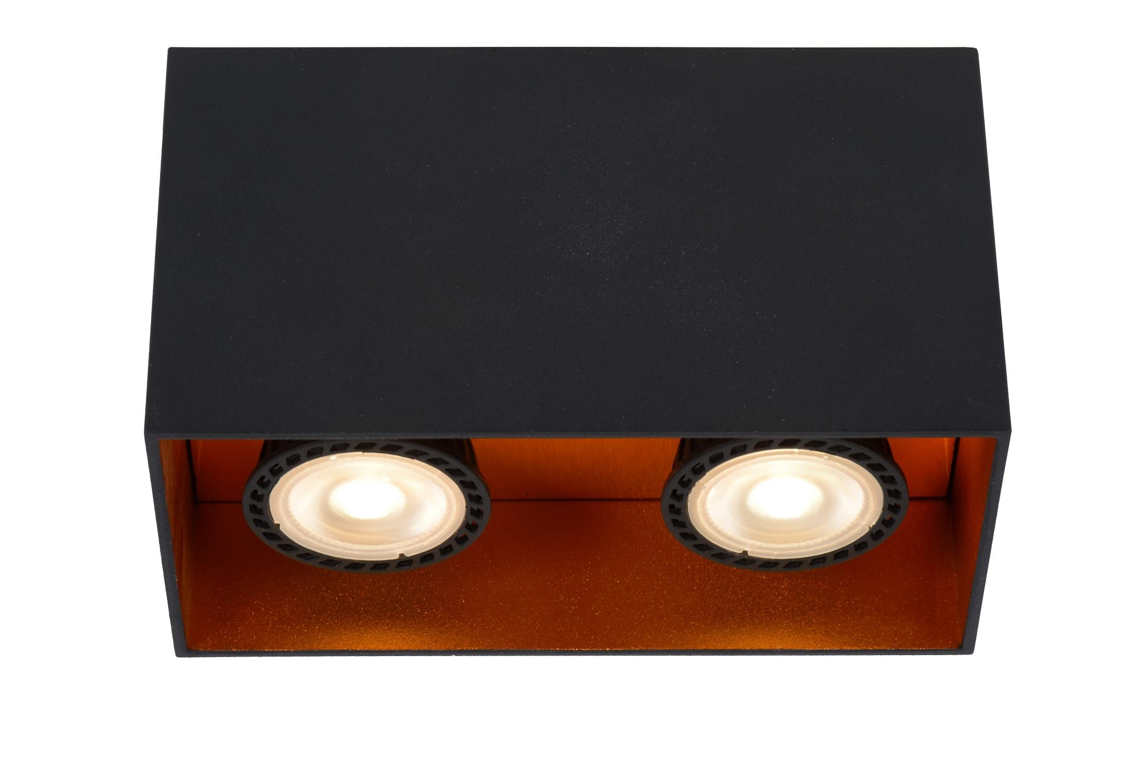 Reflektor sufitowy spot natynkowy Bodibis prostokątny czarno-złoty 2xGU10x50W wym: 16,6 x 8,3 cm aluminium Lucide